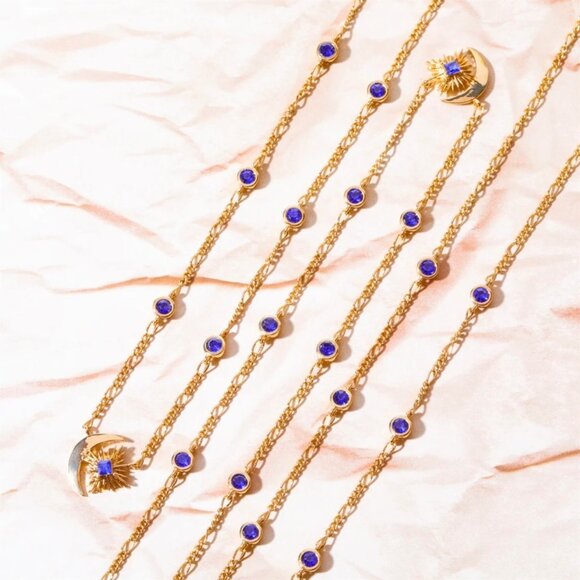 Last Week of Closet! NWT 18K Gold Plated Star Moon Blue Sapphire Necklace 18” - Picture 12 of 16